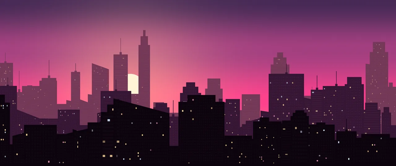 Hot Pink City Skyline Sunset ultrawide wallpaper, 3440 × 1440