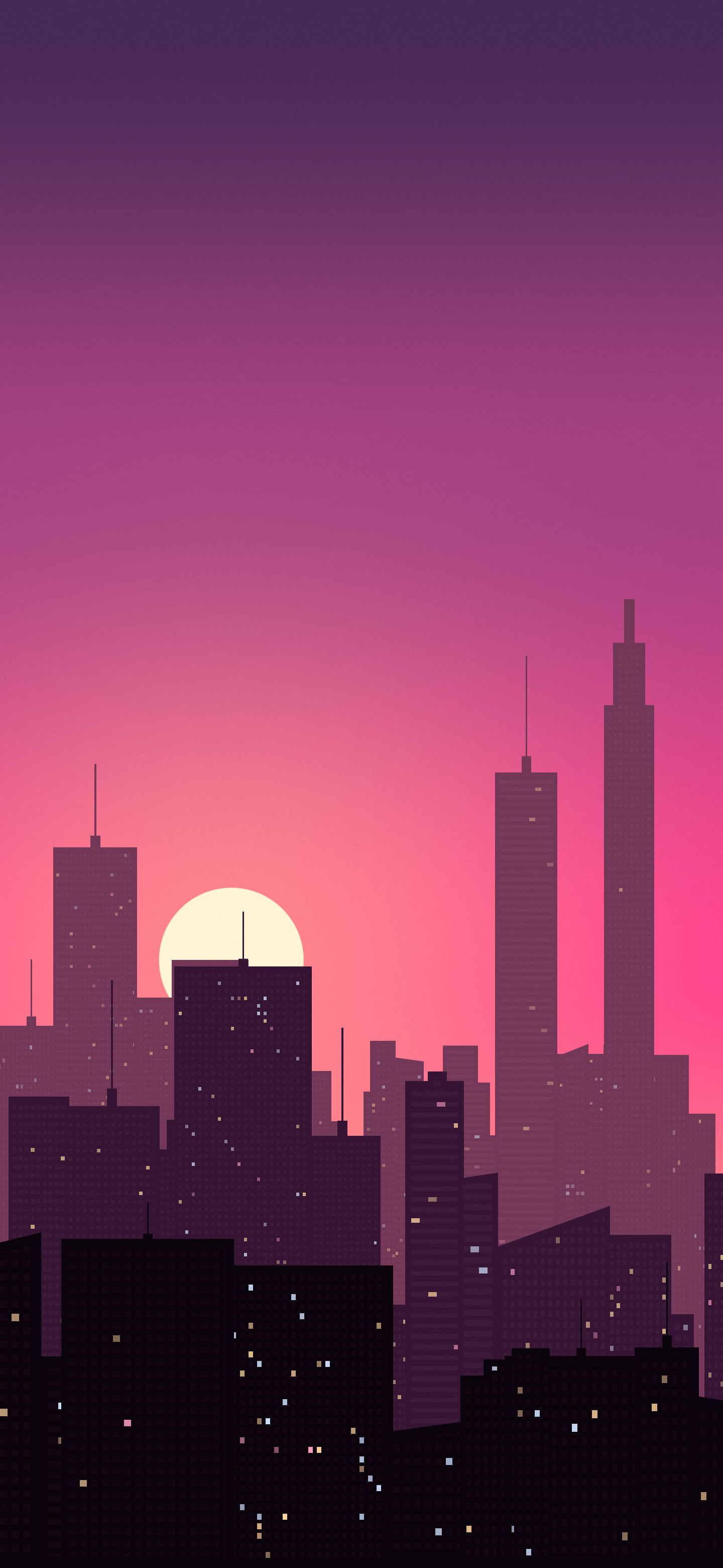 Hot Pink City Skyline Sunset wallpaper for iPhone and Android
