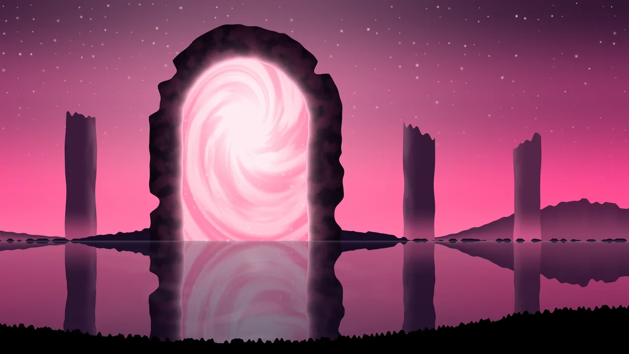 Hot Pink Fantasy Stone Portal desktop wallpaper in 4K