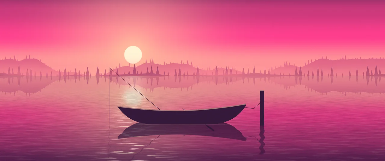 Hot Pink Fishing Rowboat on a Misty Lake ultrawide wallpaper, 3440 × 1440