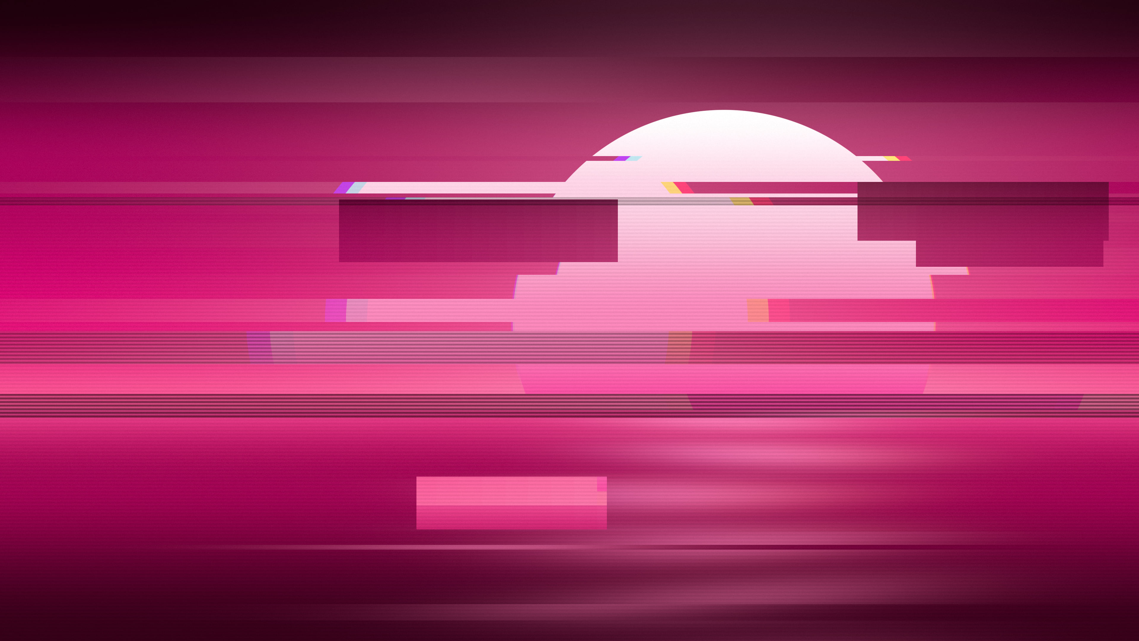 Hot Pink Glitch Sun desktop wallpaper in 4K