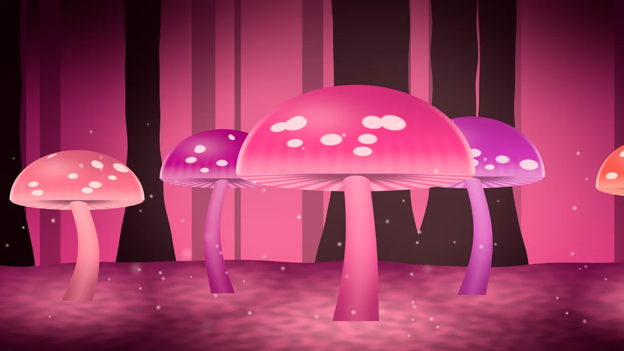 Hot Pink Glowing Mushrooms desktop wallpaper in 4K