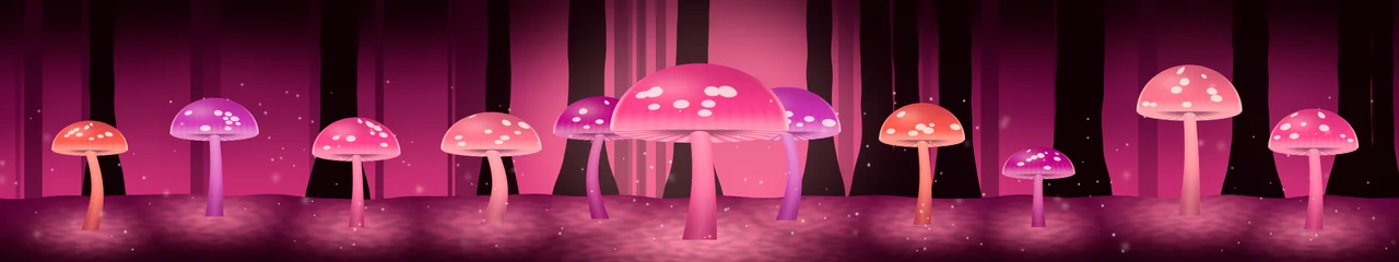 Hot Pink Glowing Mushrooms triple monitor wallpaper, 7680 × 1440