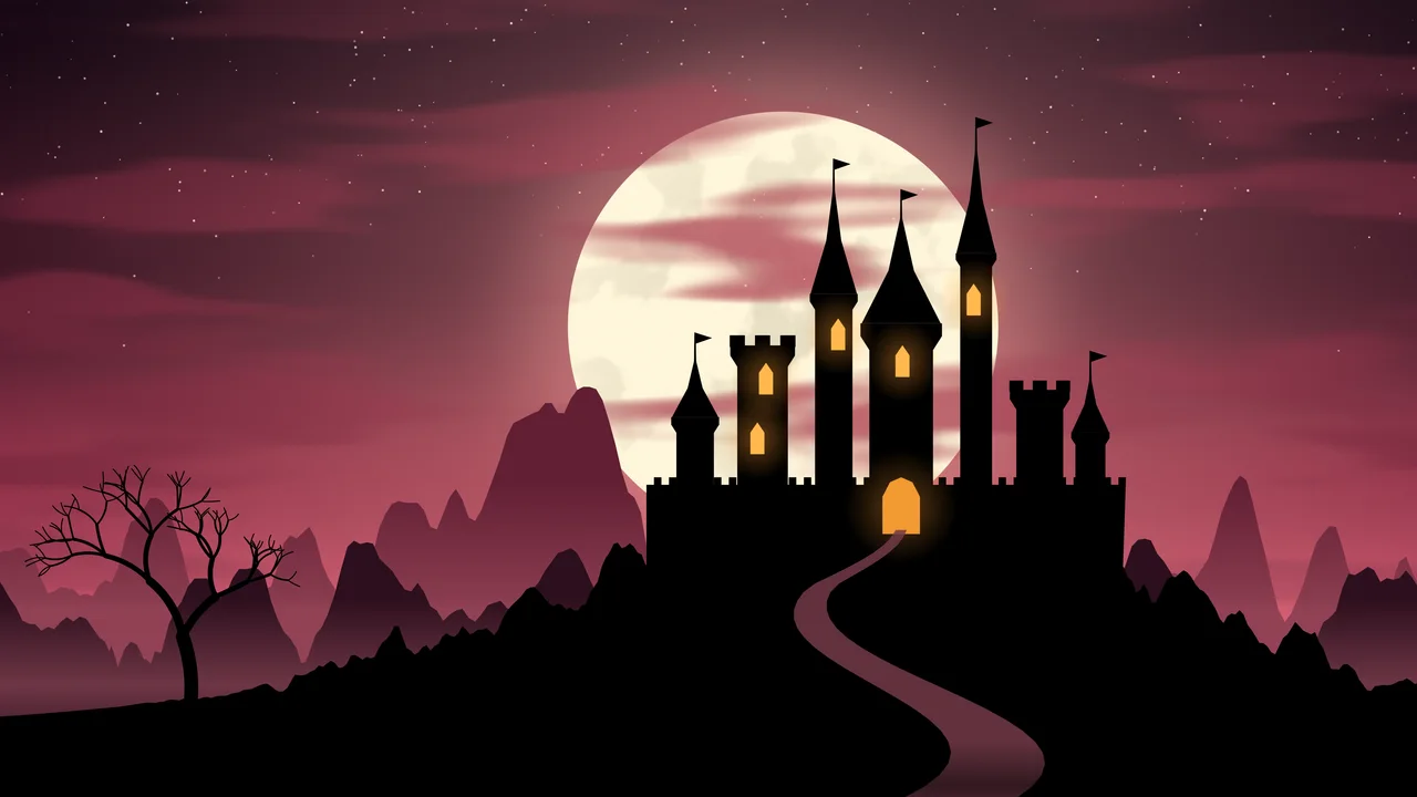 Hot Pink Haunted Castle desktop wallpaper in 4K