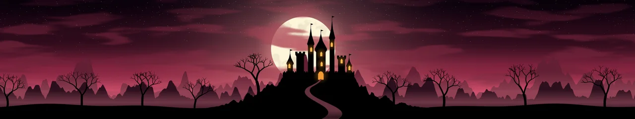 Hot Pink Haunted Castle triple monitor wallpaper, 7680 × 1440