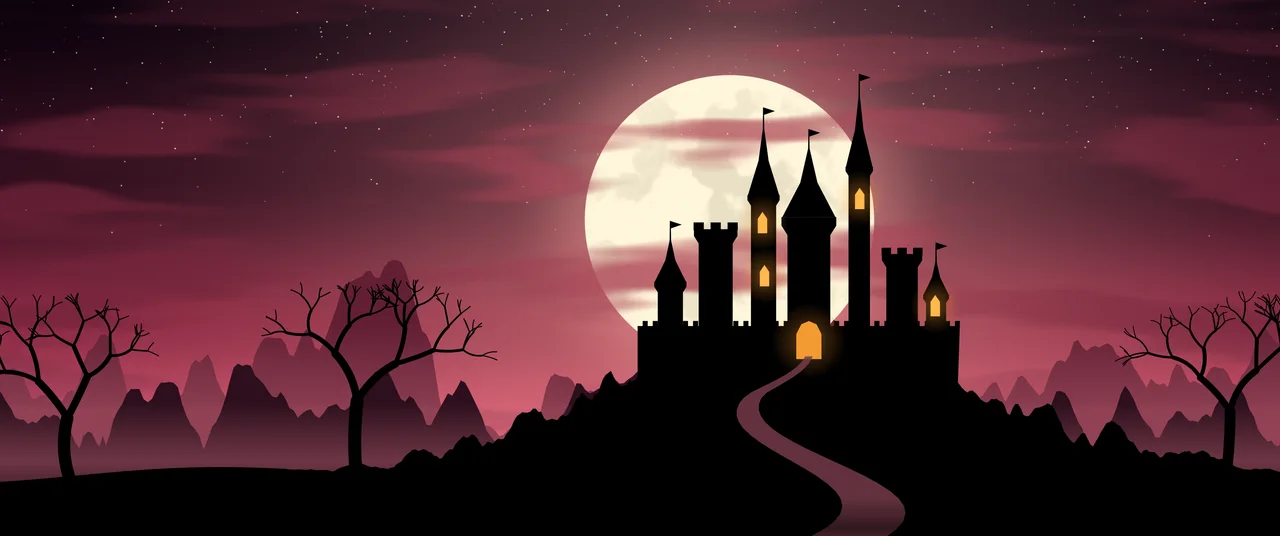 Hot Pink Haunted Castle ultrawide wallpaper, 3440 × 1440
