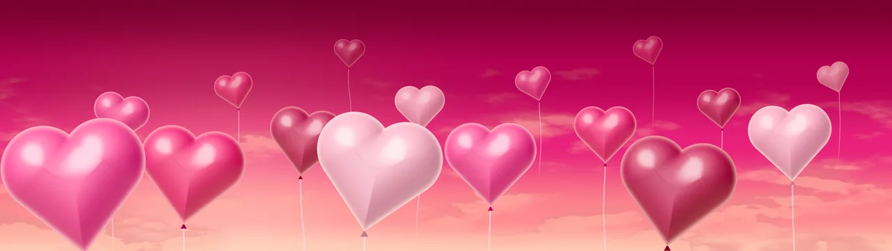 Hot Pink Heart Balloons dual monitor wallpaper, 7680 × 2160