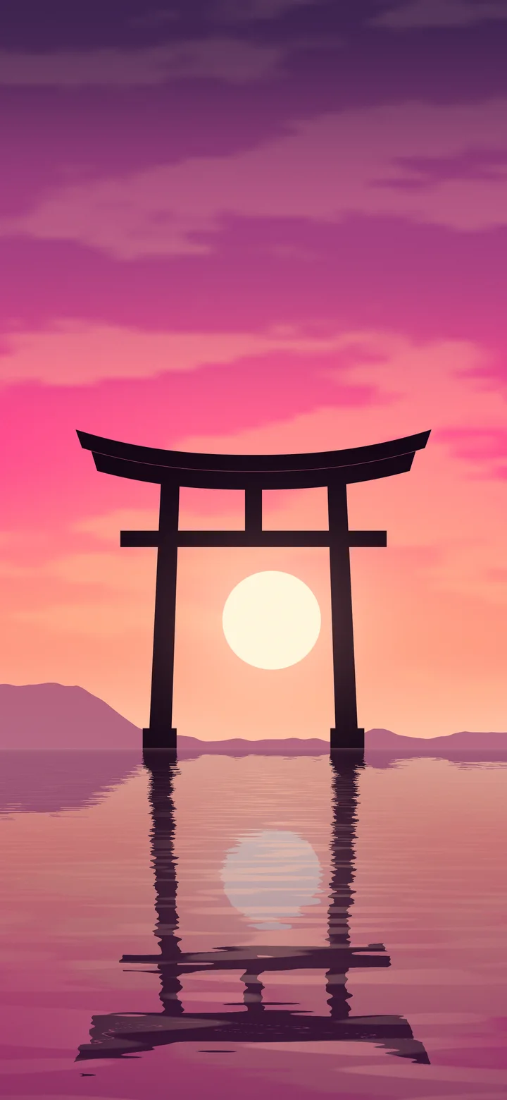 Hot Pink Japanese Torii Gate Sunset wallpaper for iPhone and Android