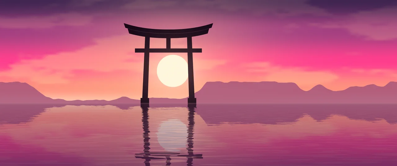 Hot Pink Japanese Torii Gate Sunset ultrawide wallpaper, 3440 × 1440