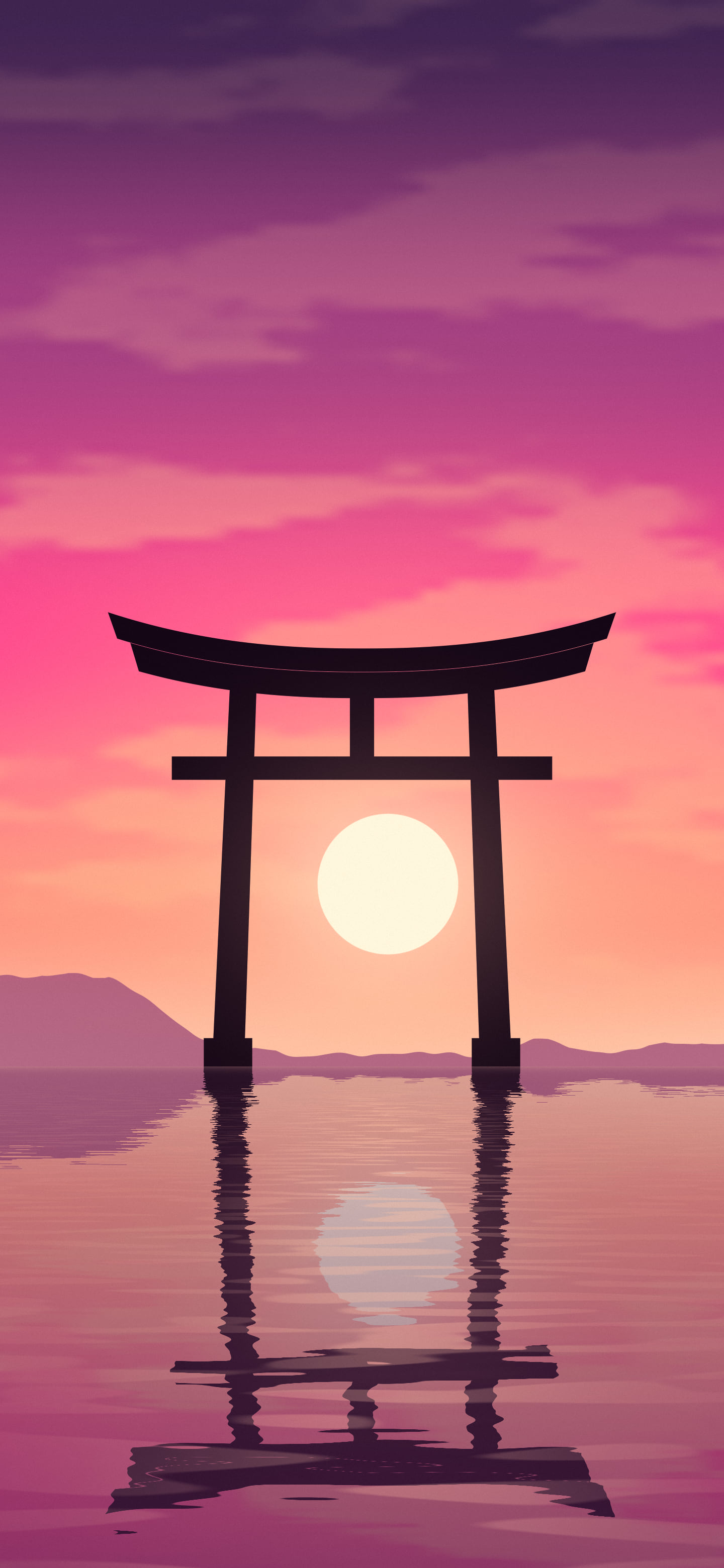 Hot Pink Japanese Torii Gate Sunset wallpaper for iPhone and Android