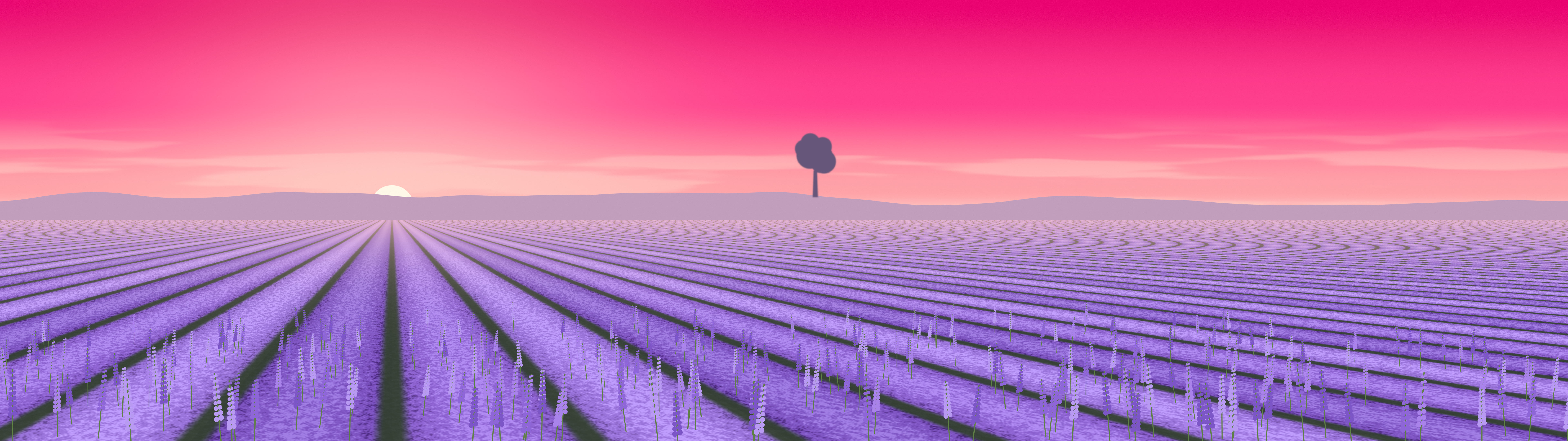 Hot Pink Lavender Field dual monitor wallpaper, 7680 × 2160