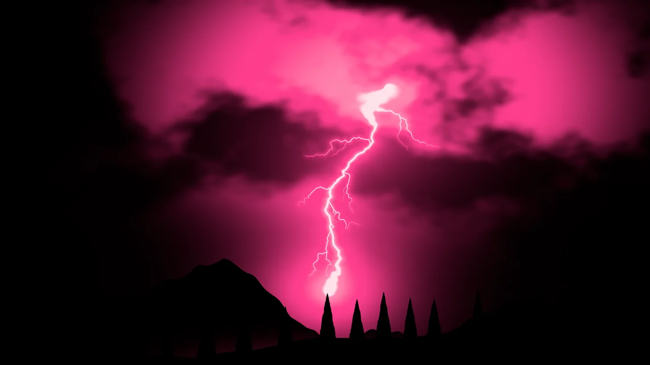 Hot Pink Lightning Strike on Black desktop wallpaper in 4K