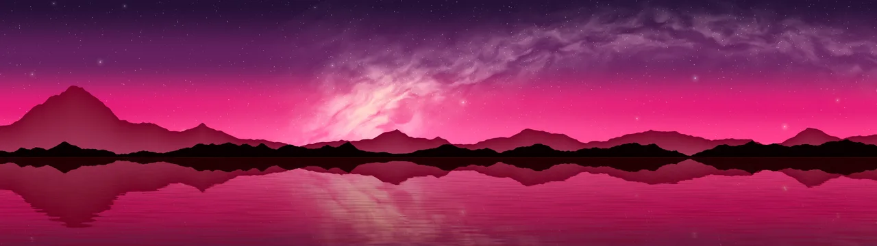 Hot Pink Milky Way over a Lake dual monitor wallpaper, 7680 × 2160