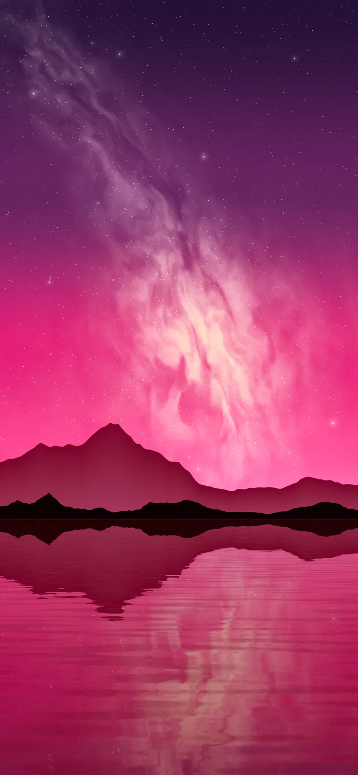 Hot Pink Milky Way over a Lake wallpaper for iPhone and Android