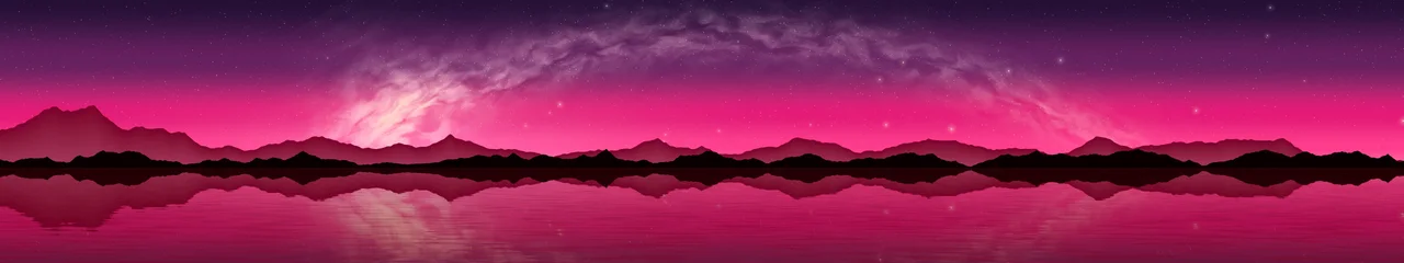 Hot Pink Milky Way over a Lake triple monitor wallpaper, 7680 × 1440