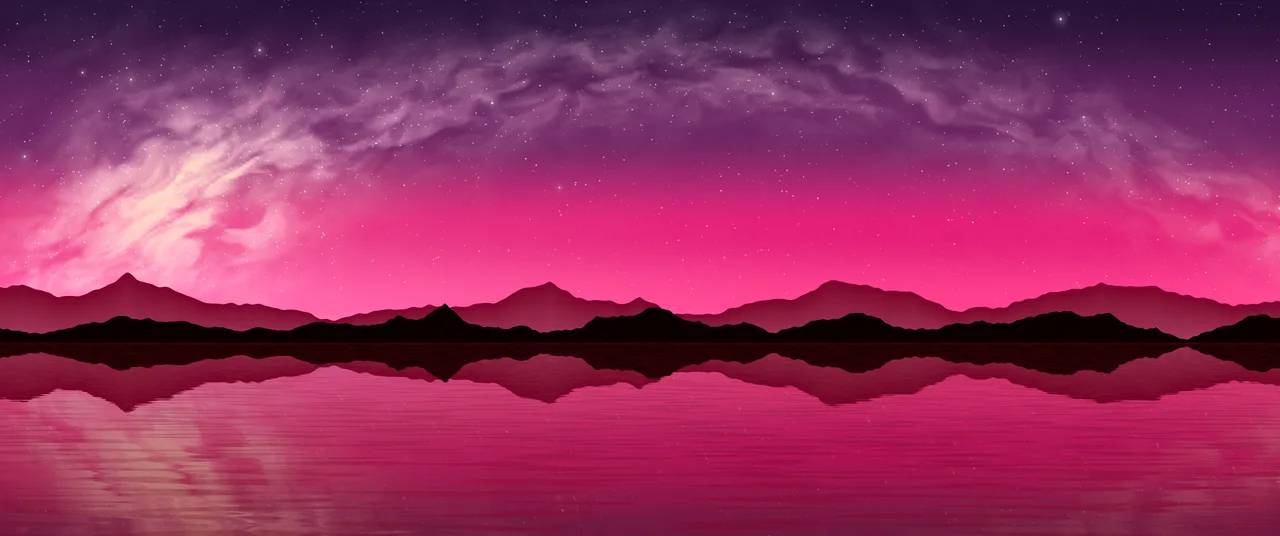 Hot Pink Milky Way over a Lake ultrawide wallpaper, 3440 × 1440