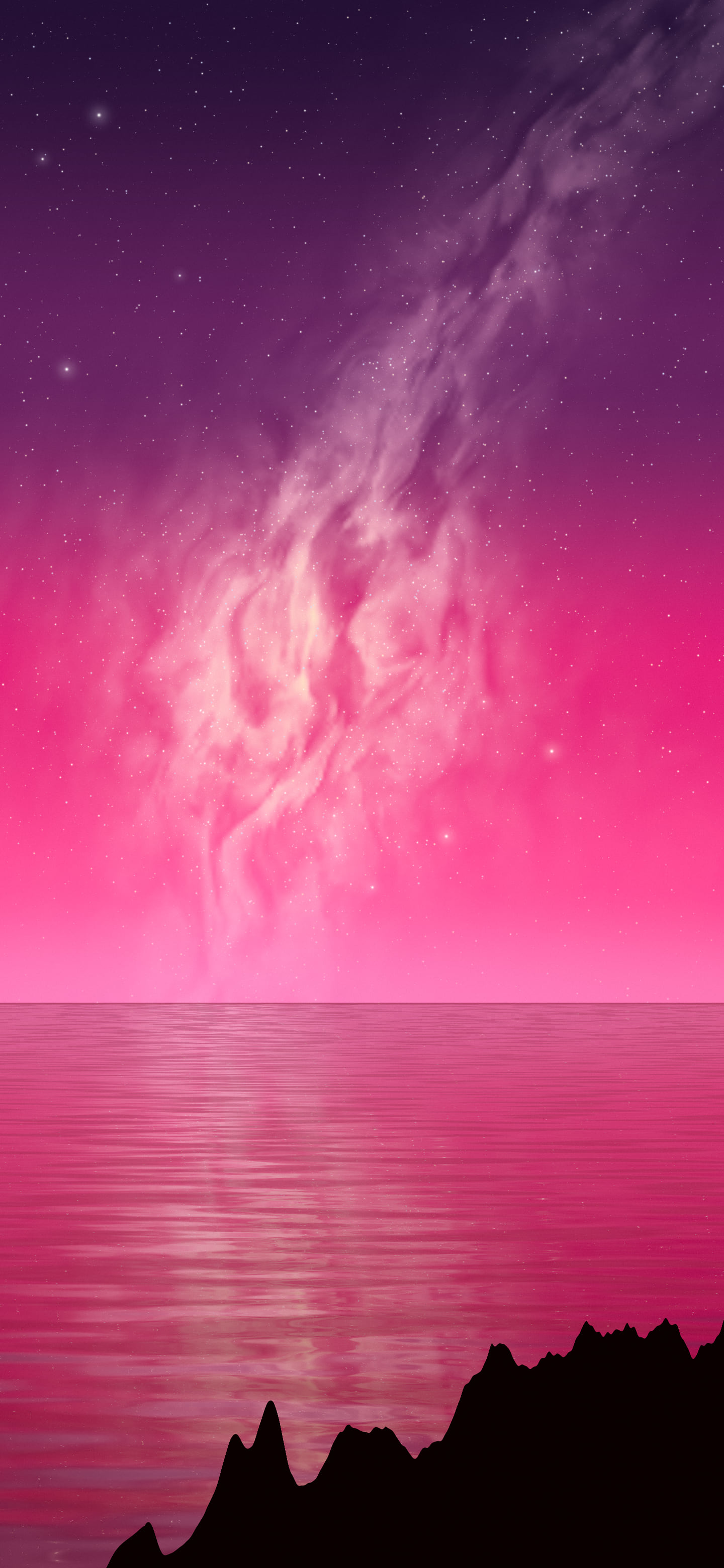 Hot Pink Milky Way over the Ocean wallpaper for iPhone and Android