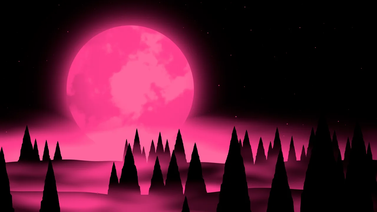 Hot Pink Moon Over a Pine Forest desktop wallpaper in 4K