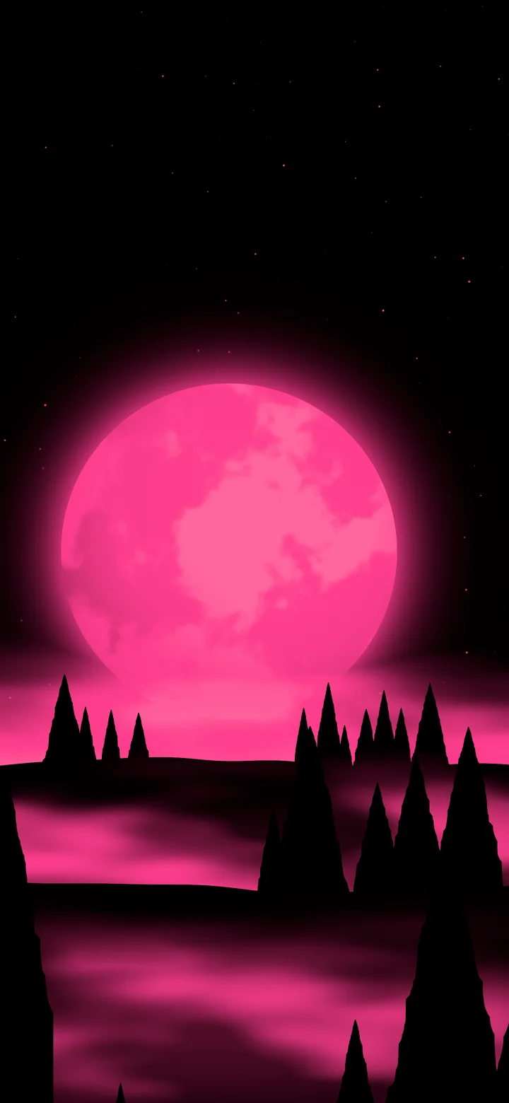Hot Pink Moon Over a Pine Forest wallpaper for iPhone and Android