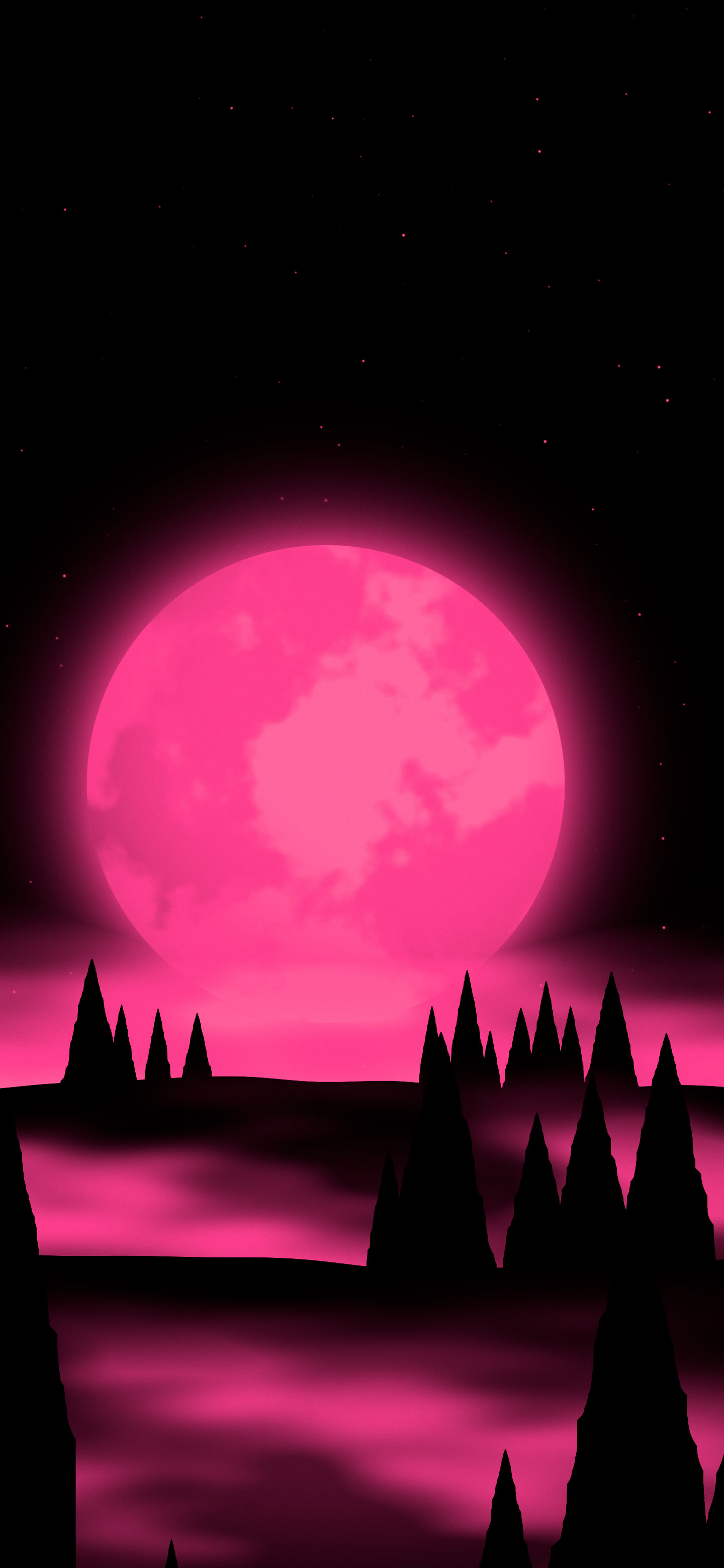 Hot Pink Moon Over a Pine Forest wallpaper for iPhone and Android