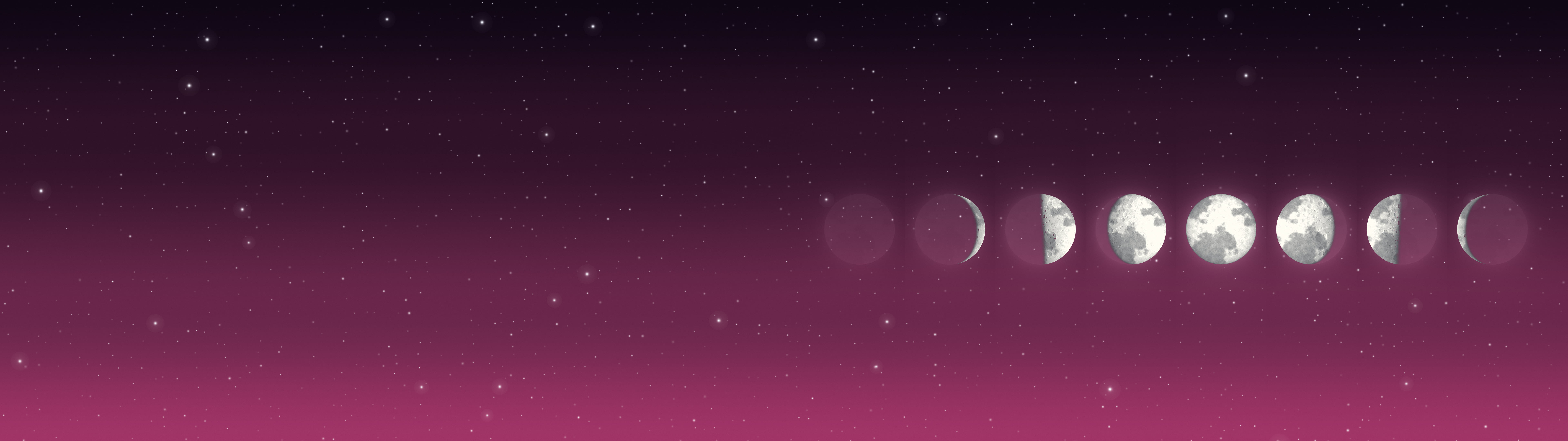 Hot Pink Moon Phases dual monitor wallpaper, 7680 × 2160
