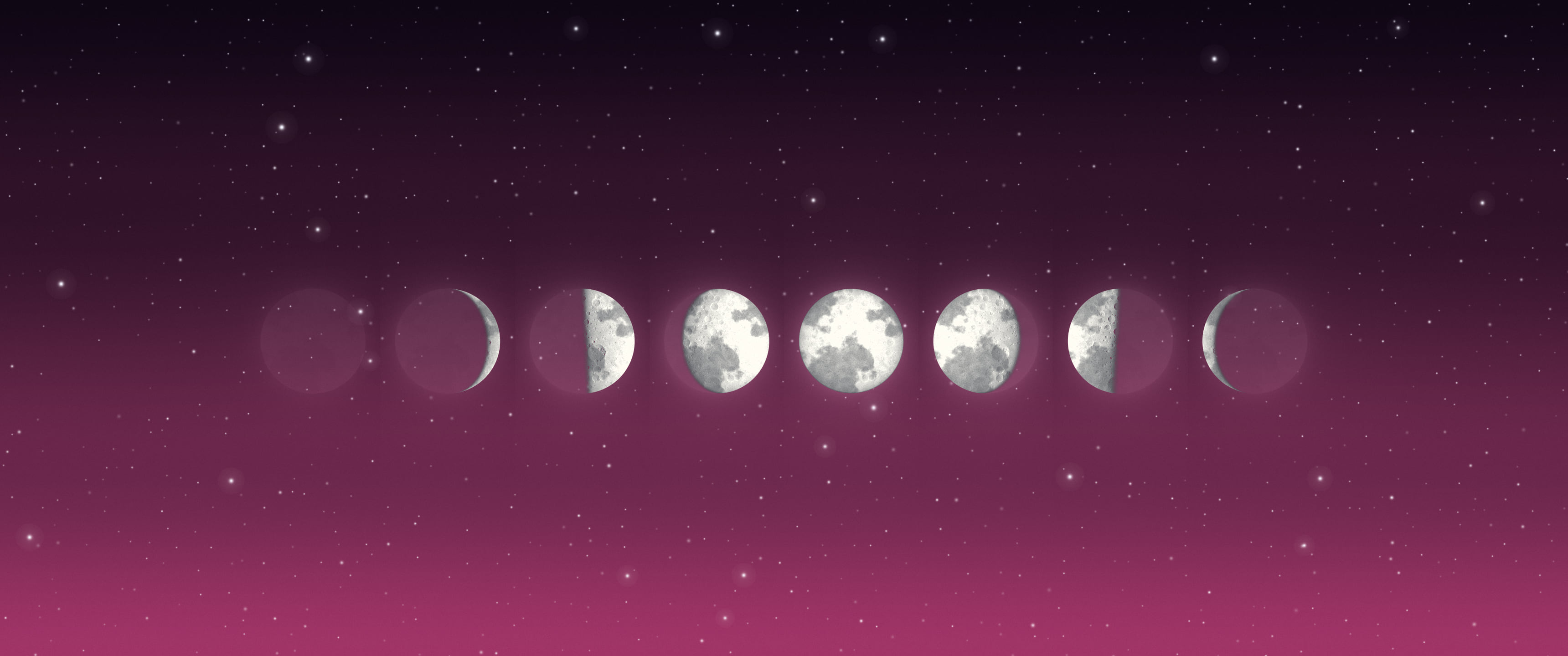 Hot Pink Moon Phases ultrawide wallpaper, 3440 × 1440