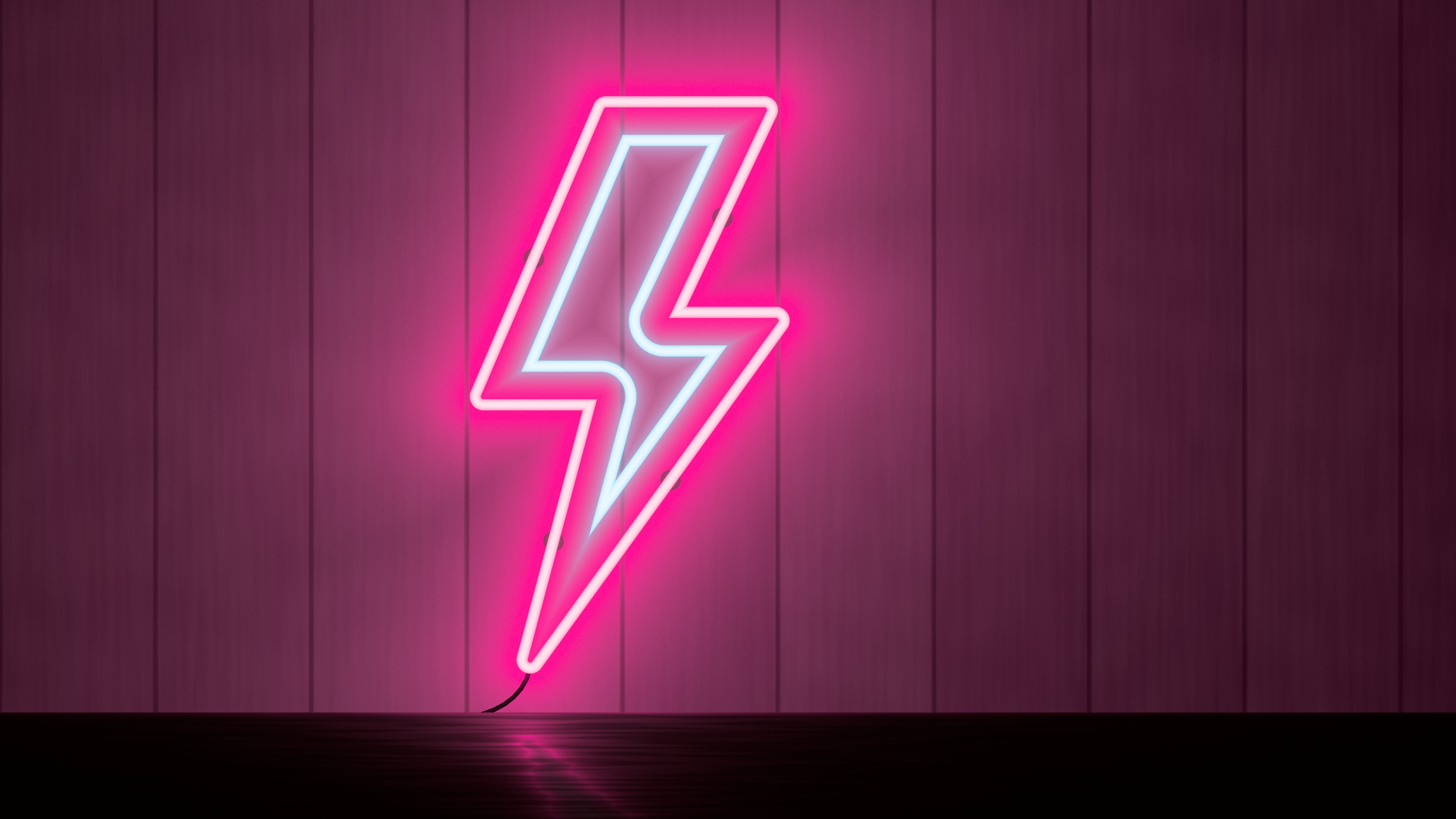 Hot Pink Neon Lightning Bolt desktop wallpaper in 4K