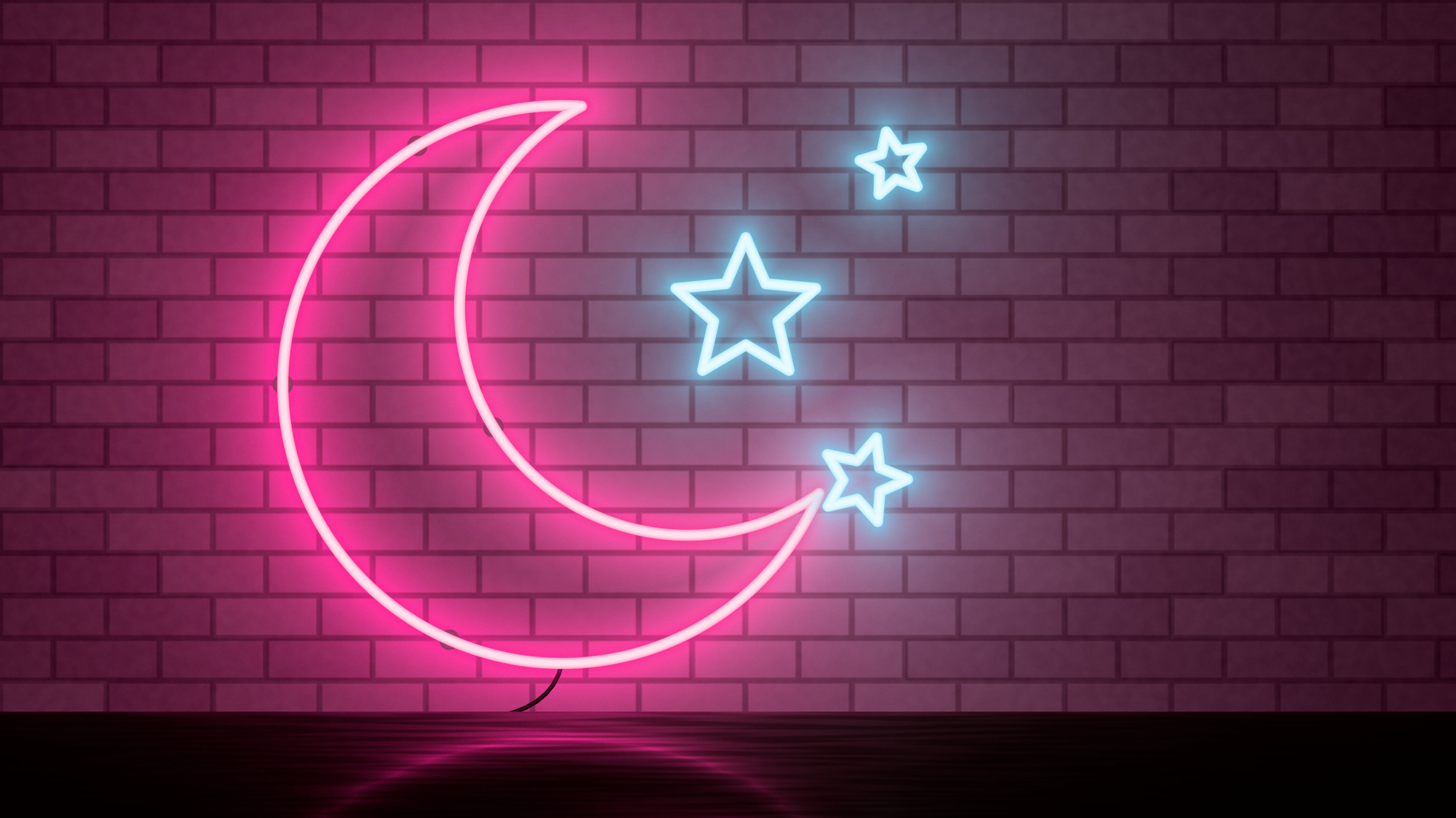 Hot Pink Neon Moon desktop wallpaper in 4K