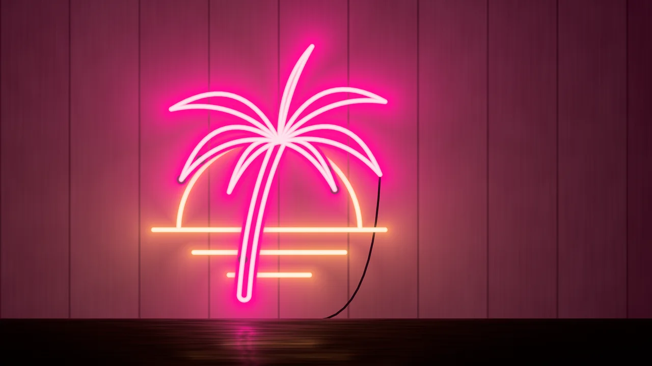 Hot Pink Neon Palm Tree desktop wallpaper in 4K