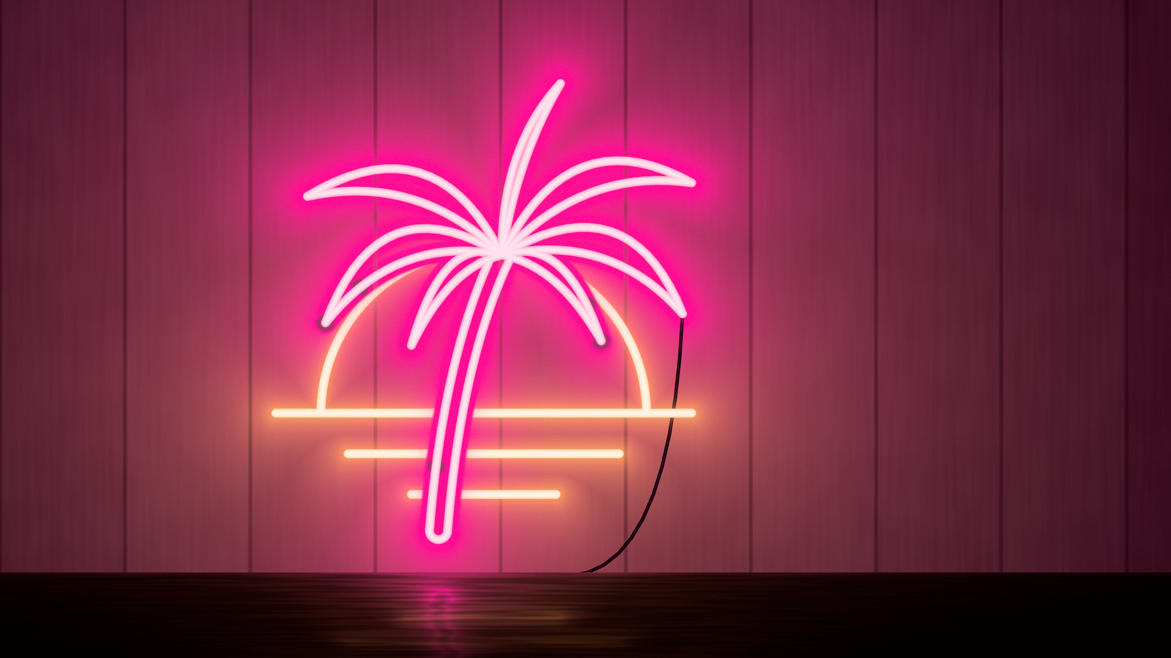 Hot Pink Neon Palm Tree desktop wallpaper in 4K