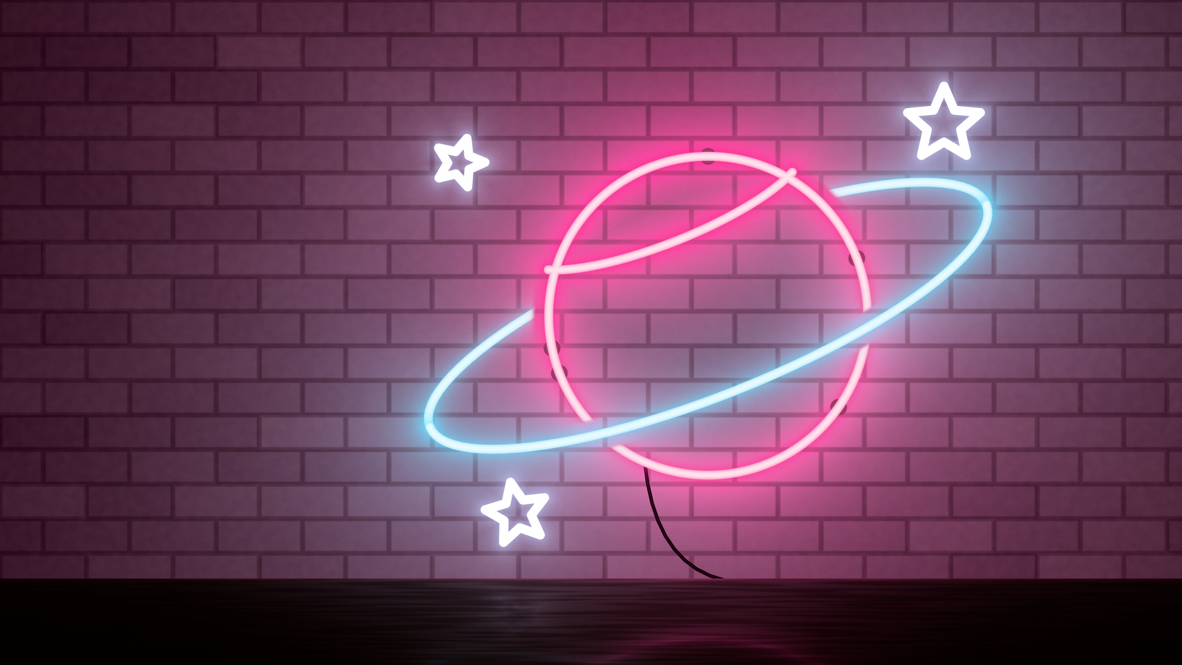 Hot Pink Neon Planet desktop wallpaper in 4K