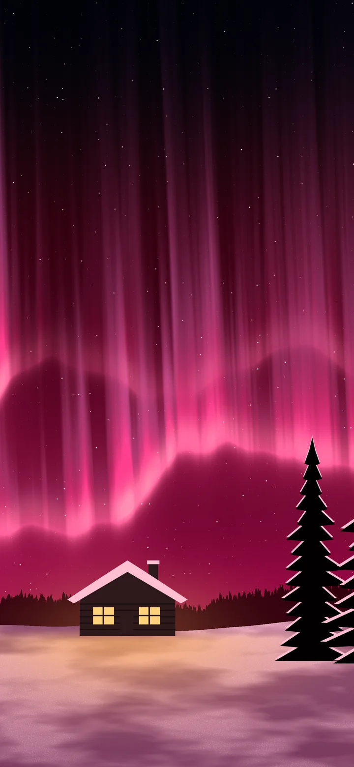 Hot Pink Northern Lights Cabin wallpaper for iPhone and Android