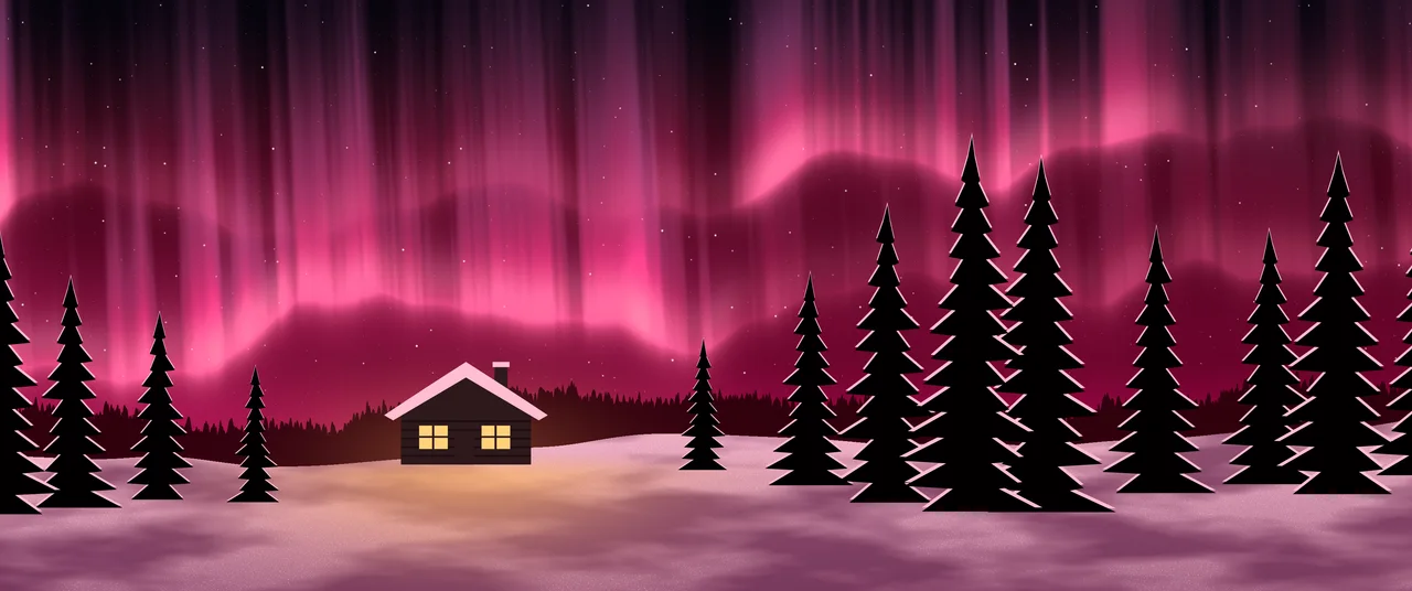 Hot Pink Northern Lights Cabin ultrawide wallpaper, 3440 × 1440
