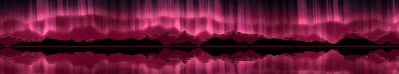 Hot Pink Northern Lights over a Lake triple monitor wallpaper, 7680 × 1440