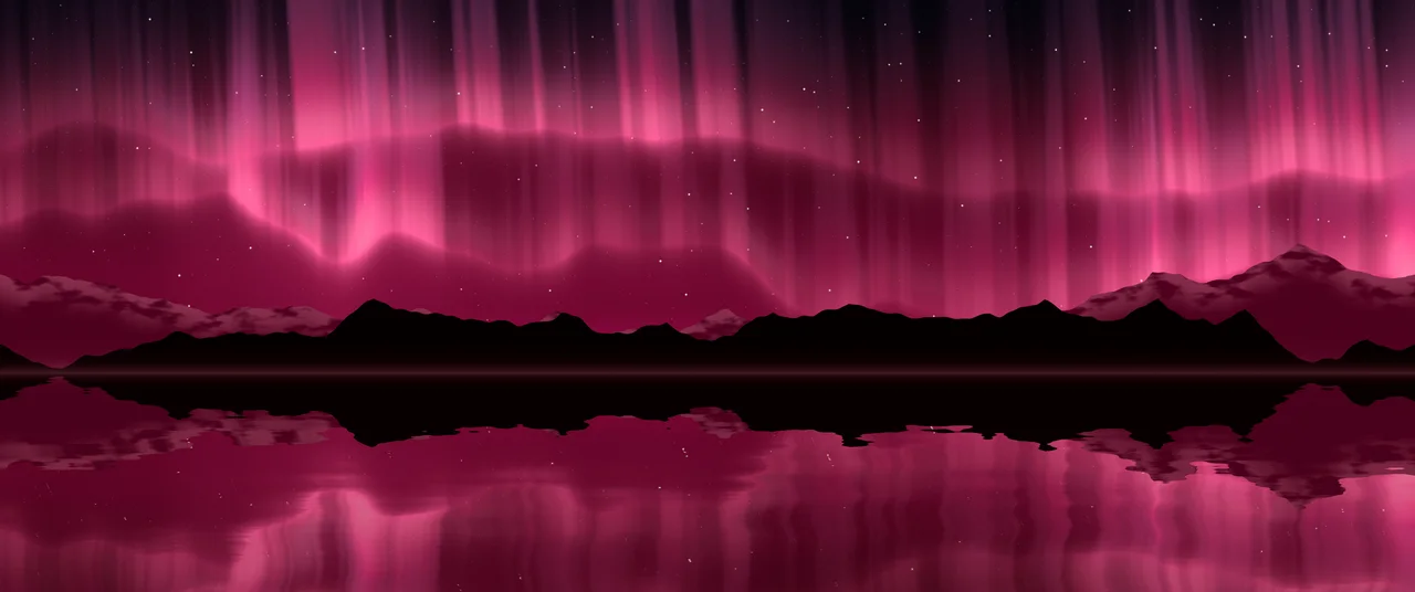 Hot Pink Northern Lights over a Lake ultrawide wallpaper, 3440 × 1440