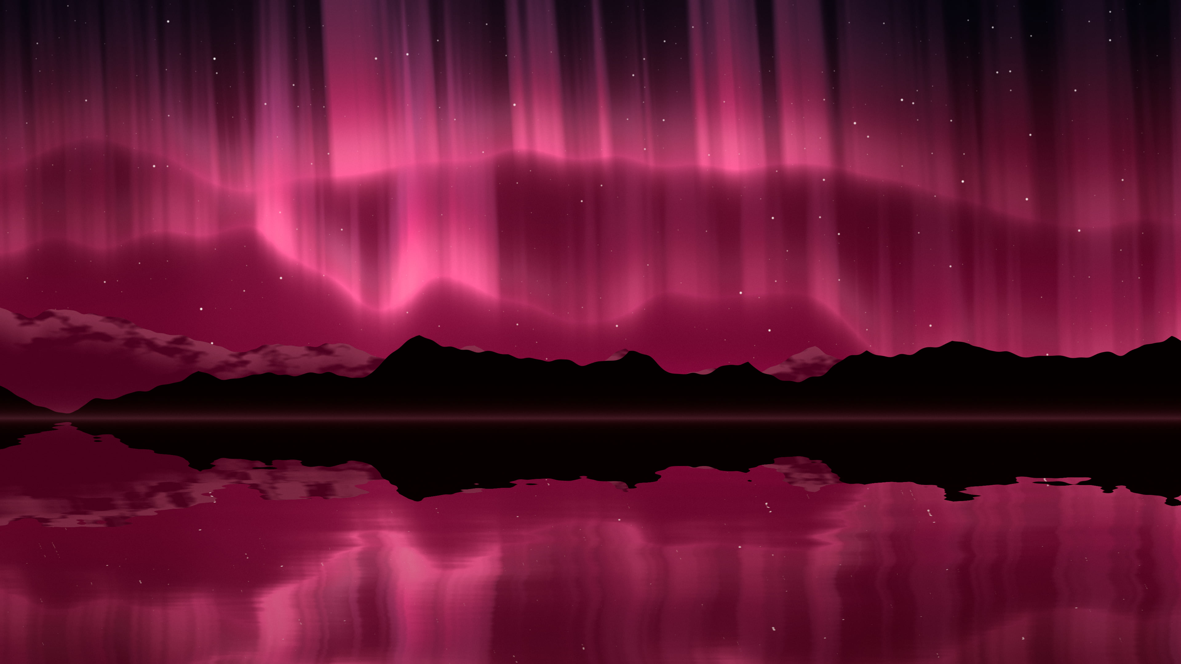 Hot Pink Northern Lights over a Lake desktop wallpaper in 4K