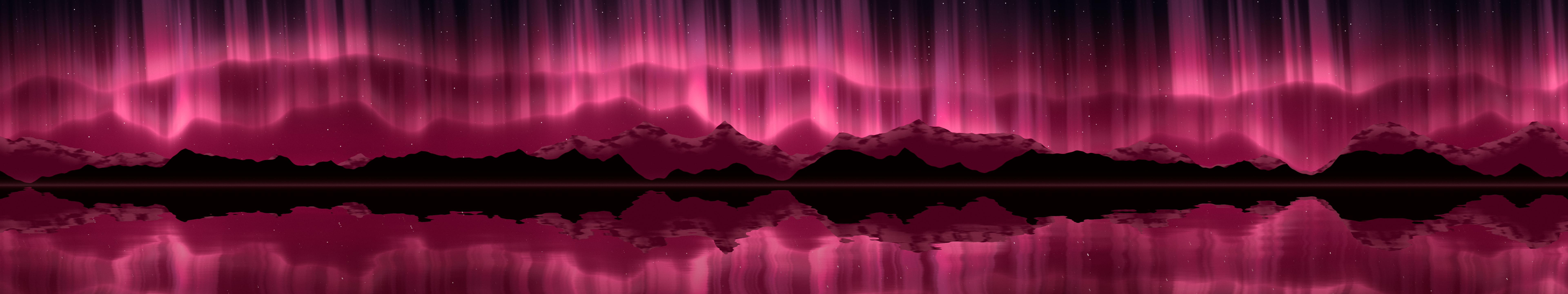 Hot Pink Northern Lights over a Lake triple monitor wallpaper, 7680 × 1440