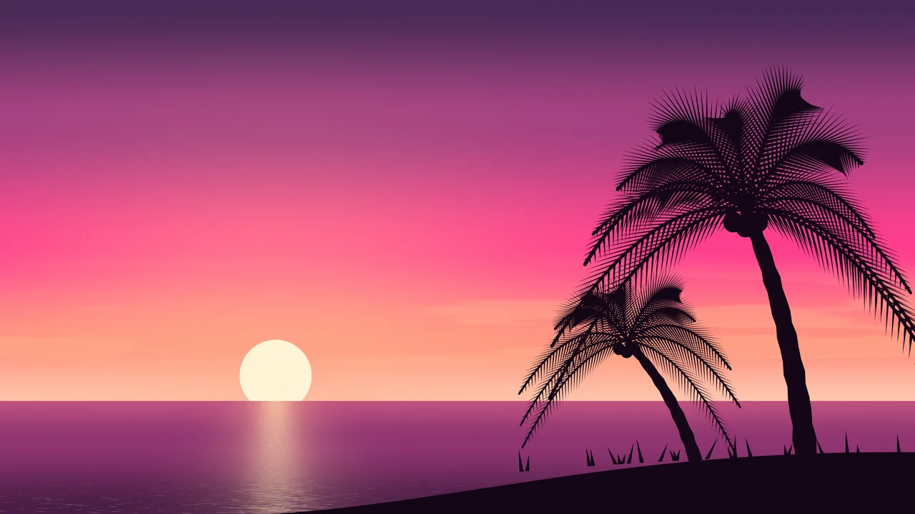 Hot Pink Palm Tree Sunset desktop wallpaper in 4K