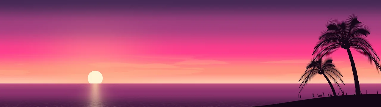 Hot Pink Palm Tree Sunset dual monitor wallpaper, 7680 × 2160