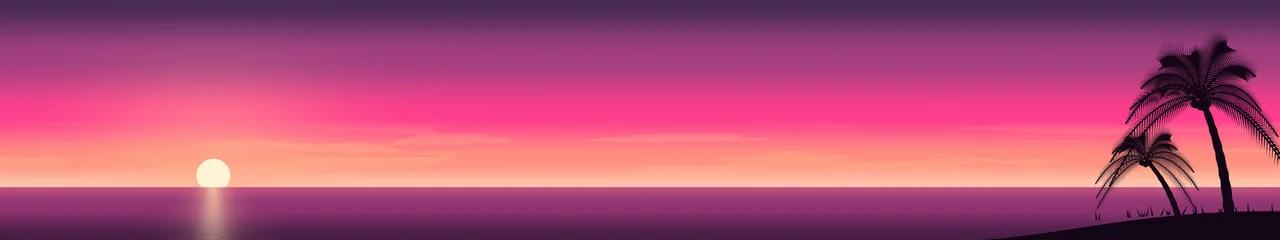 Hot Pink Palm Tree Sunset triple monitor wallpaper, 7680 × 1440