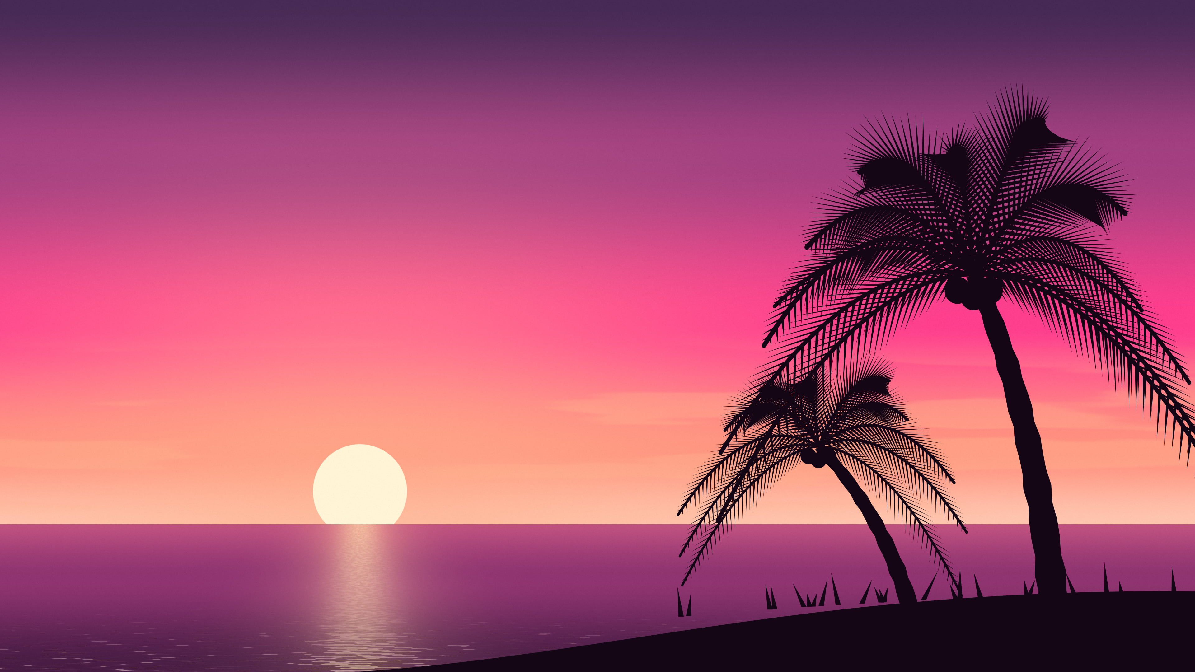 Hot Pink Palm Tree Sunset desktop wallpaper in 4K