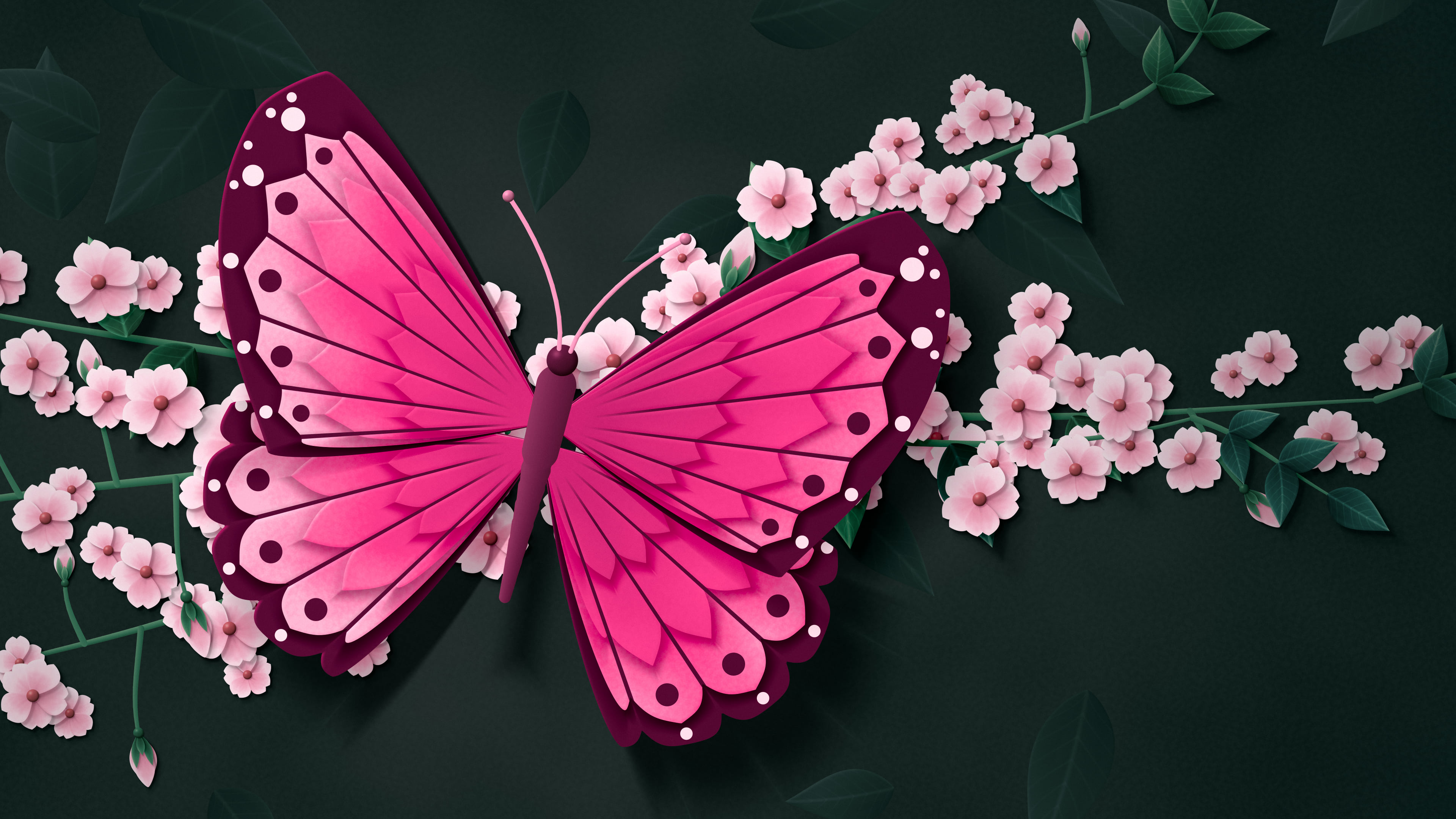 Hot Pink Paper Butterfly desktop wallpaper in 4K