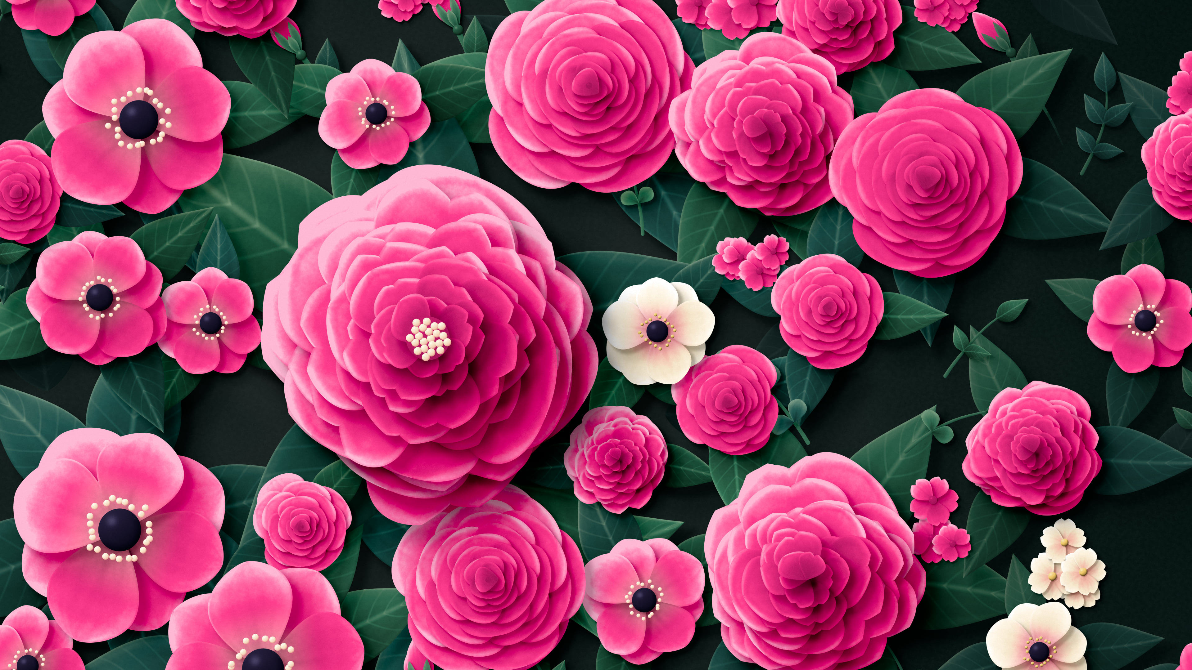 Hot Pink Paper Flower Garden desktop wallpaper in 4K