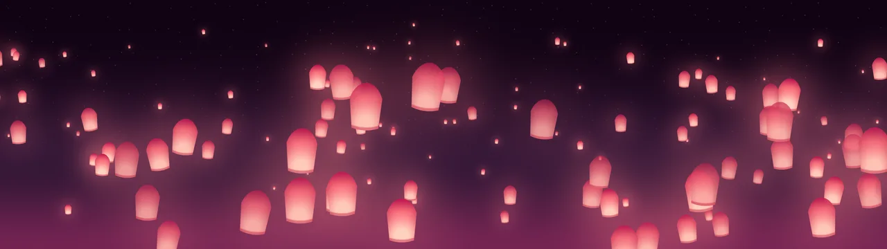 Hot Pink Paper Lanterns dual monitor wallpaper, 7680 × 2160