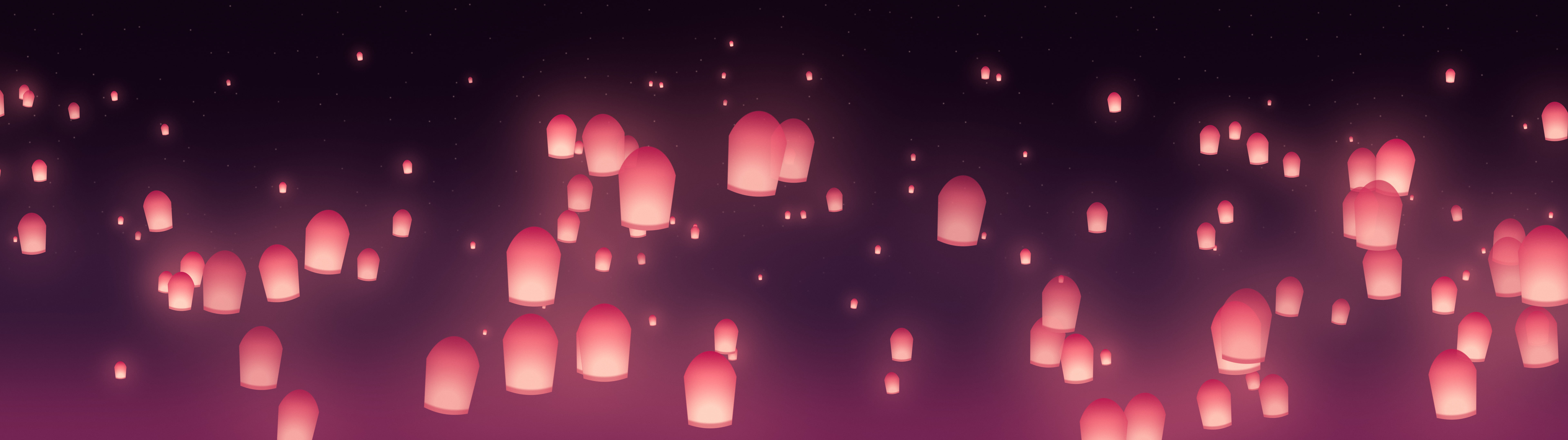 Hot Pink Paper Lanterns dual monitor wallpaper, 7680 × 2160