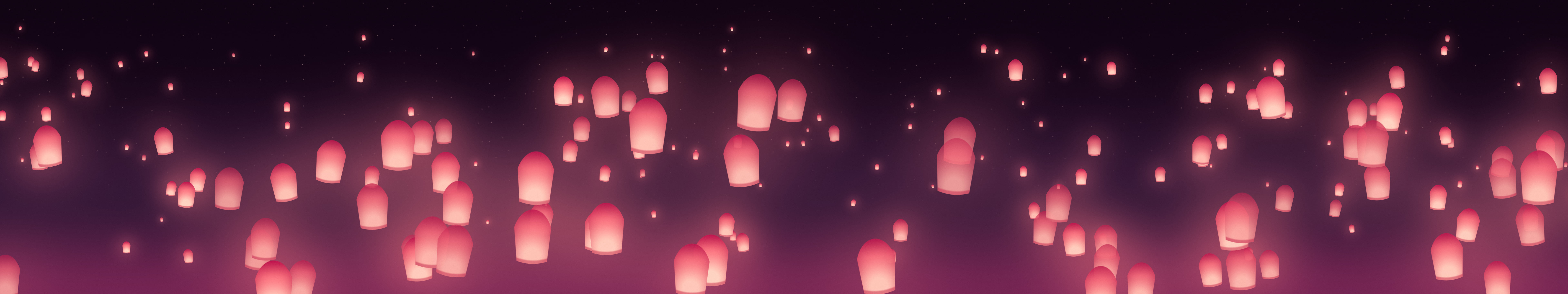 Hot Pink Paper Lanterns triple monitor wallpaper, 7680 × 1440