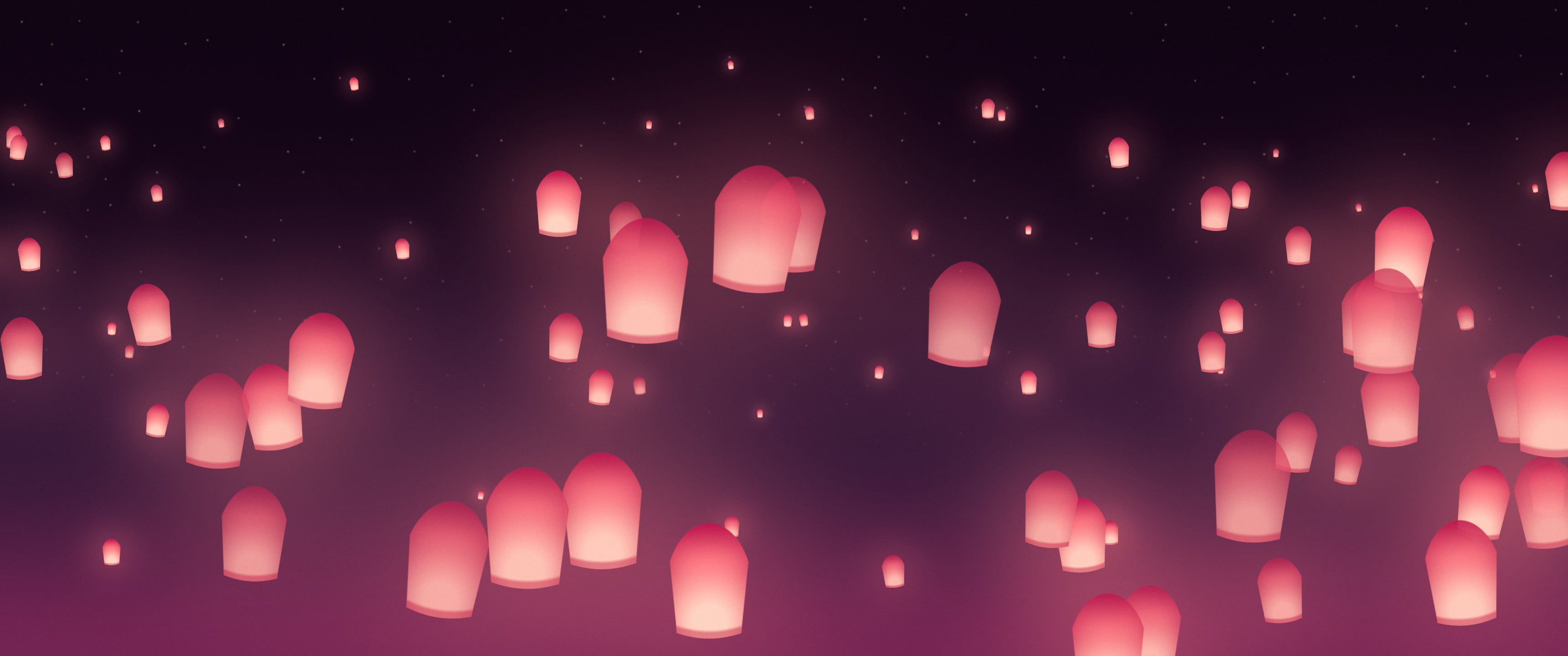 Hot Pink Paper Lanterns ultrawide wallpaper, 3440 × 1440