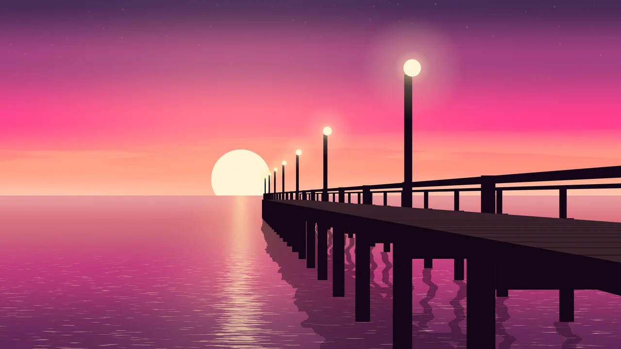 Hot Pink Pier Sunset desktop wallpaper in 4K