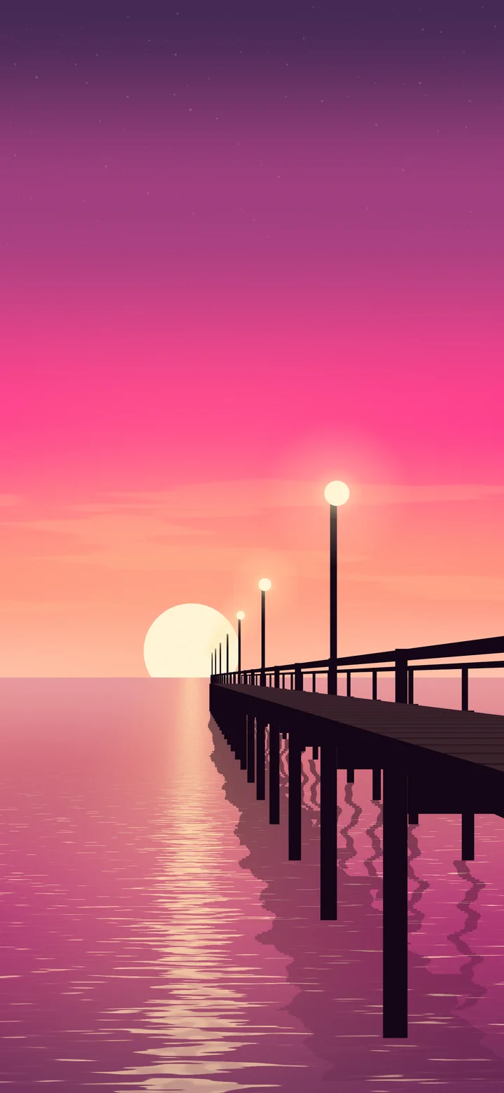 Hot Pink Pier Sunset wallpaper for iPhone and Android
