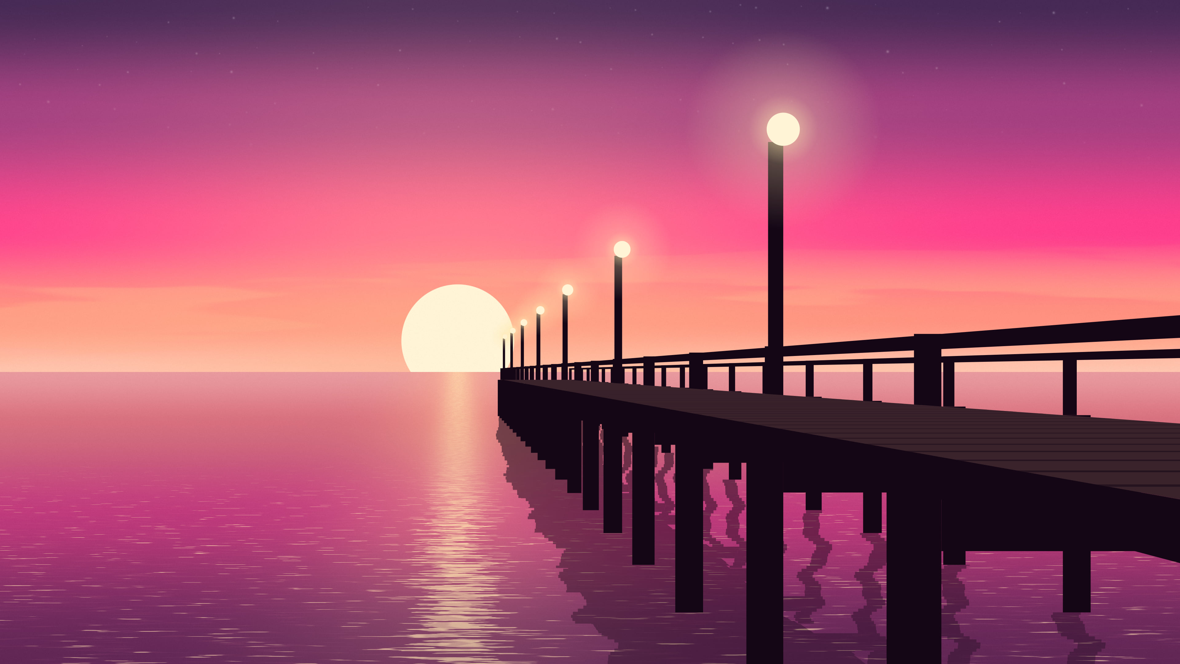 Hot Pink Pier Sunset desktop wallpaper in 4K